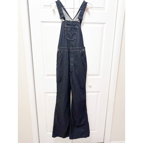 Vintage Levis Orange Tab Overalls Dark Wash Flared 14” Waist 31” Inseam - Picture 1 of 14